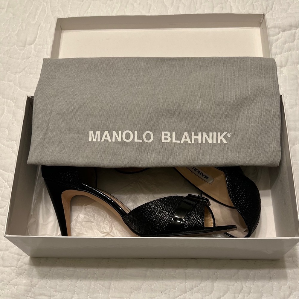 Manolo Blahnik Black Straw Heels